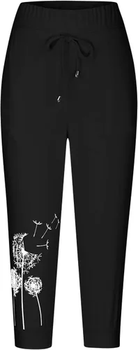 Vista 23 de Pantalones capri para mujer, estampado de diente de león, pantalones capri con cordón de cintura alta, elásticos, pantalones cortos de verano