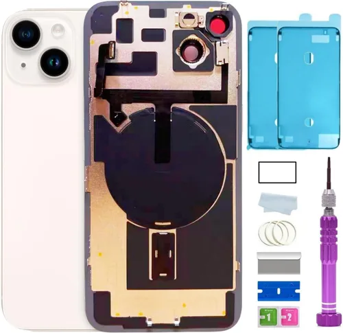 Vista 16 de Reemplazo de vidrio trasero de 14 pulgadas con placa y cable flexible y todas las piezas para iPhone 14 (azul, 6.1 pulgadas) + cinta impermeable +