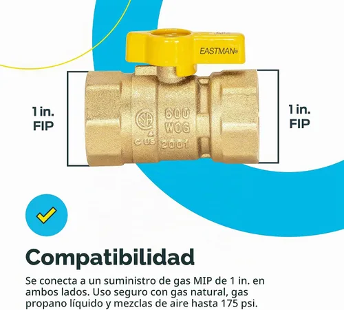 Vista 3 de Eastman Válvula de bola de gas recta de 1 pulgada FIP con mango de cuarto de vuelta, accesorios de plomería de latón, 60013