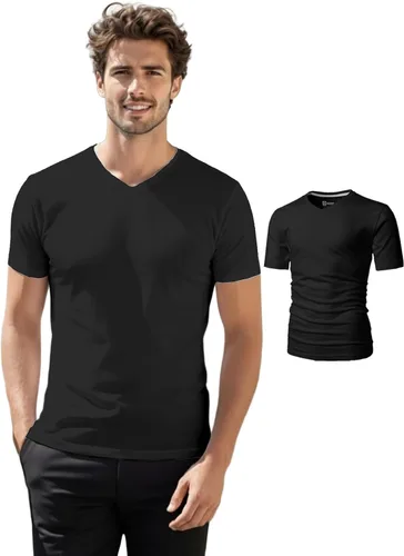 Vista 19 de H2H Camisetas para hombre - Pack de varias unidades, diseño simple, manga corta, ajuste delgado, mezcla de algodón (cuello en V/cuello redondo)