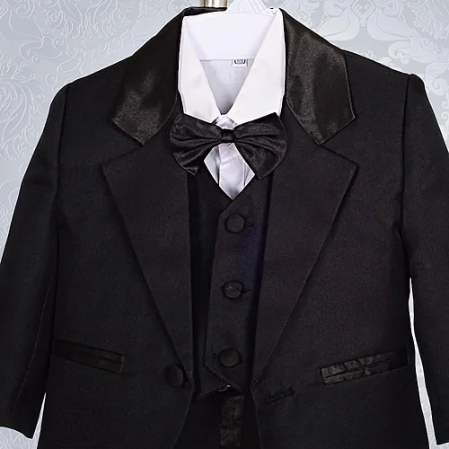 Vista 6 de Lito Angels Trajes formales de esmoquin para bebé, trajes de bautizo de boda, conjunto de 5 piezas sin cola 022 Negro