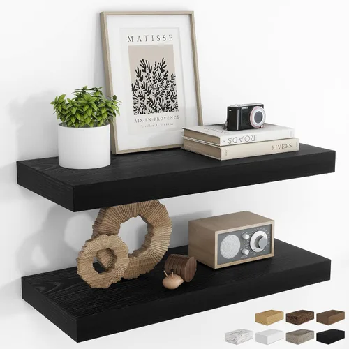 Vista 23 de RICHFOCUS Estantes flotantes de 8 pulgadas para estantes cuadrados de pared para dormitorio, cocina, baño, estante flotante de madera rústica