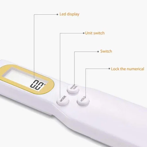 Vista 3 de Báscula electrónica de cuchara de alimentos de 17.64 oz/0.00 oz con peso para gramos y onzas, báscula digital de cocina con mango y boquilla