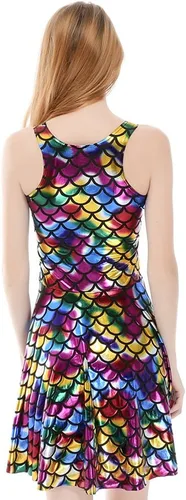 Vista 4 de Fashion Queen 14 colores mujeres escamas de pescado mini vestido sin mangas sirena skater vestido
