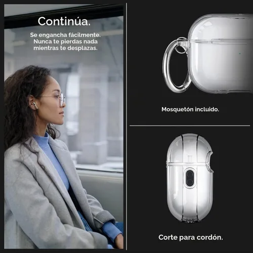 Vista 4 de Spigen Funda ultra híbrida diseñada para AirPods Pro 2 (2022/2023) TPU & PC Dual Layer Protection, Anti-Yellowing Clear Cover with Wireless