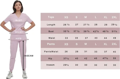 Vista 7 de GGEH Scrub for Women Set Classic V-neck Top & Jogger Scrub Pants Medical Uniform Suit with 9 Pockets