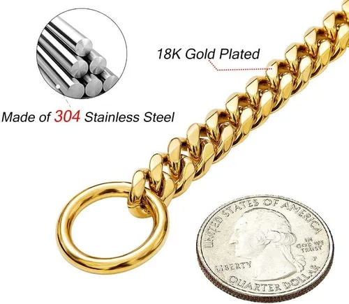 Vista 3 de Collar de perro de eslabones cubanos dorados para perros pequeños a grandes, bonito collar