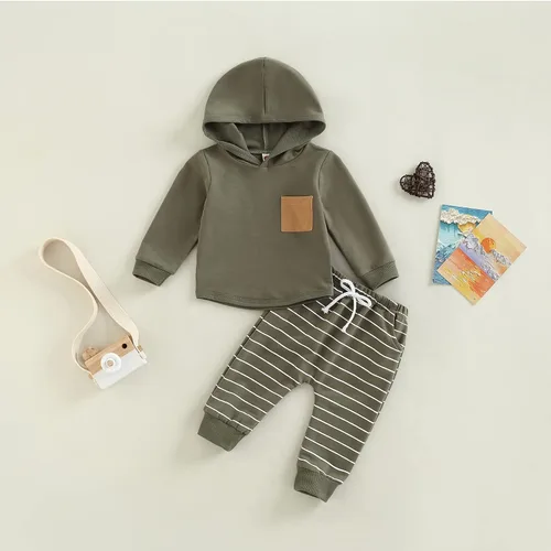 Vista 10 de Conjunto de ropa para niños pequeños, sudadera de retazos, manga larga, pantalones sólidos, para otoño e invierno