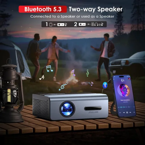 Vista 4 de [Enfoque eléctrico] Proyector con Wifi y Bluetooth, proyector Keystone automático de 22000L para exteriores compatible con 4K, proyector de película