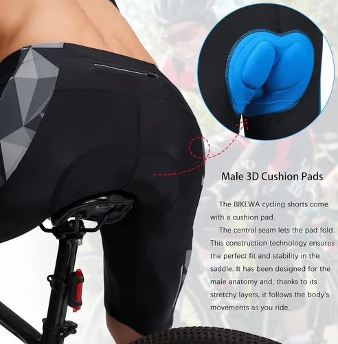Vista 4 de Bikewa - Pantalones cortos de ciclismo para hombre, con acolchado 3D, para ciclismo de carretera o montaña, FPU 50+, bolsillos con cremallera