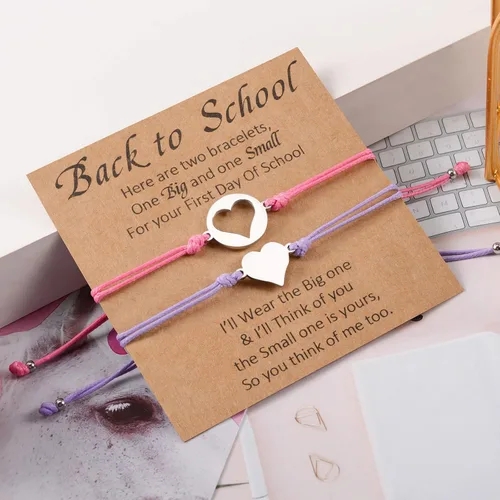 Vista 2 de YELUWA 2 Pcs Back to School Gift, First Day of School Gift, Lovely Charm Bracelets Set for DaughterSon from Mother Mommy and Me Jewelry with Gift