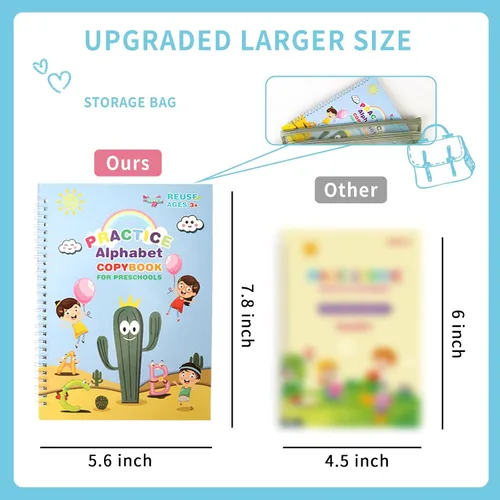 Vista 5 de LUCKFUTURE Libro de práctica de escritura a mano con ranuras, cuadernos mágicos reutilizables para niños, conjunto de práctica de escritura a mano