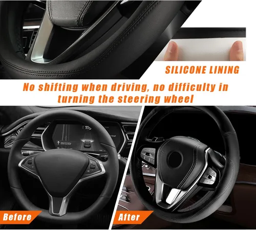 Vista 4 de Ziciner Funda de Volante, Funda de Volante de Cuero Suave Premium Duradero Elástico, Protector de Volante Auto de Lino Elástico Transpirable