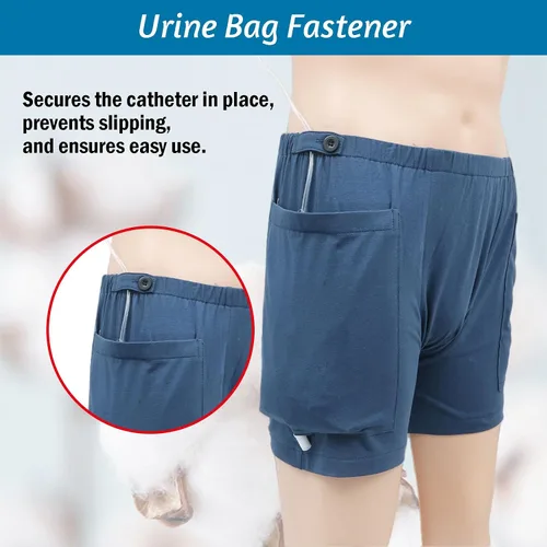 Vista 3 de Pantalones de ostomía para hombre para bolsa de orina, ropa interior de incontinencia posoperatoria con bolsillo de drenaje, algodón transpirable