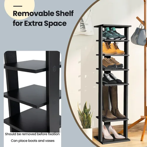 Vista 5 de COSTWAY Zapatero vertical de 8 niveles, organizador de almacenamiento de zapatos alto y estrecho con estante extraíble para botas, kit antivuelcos