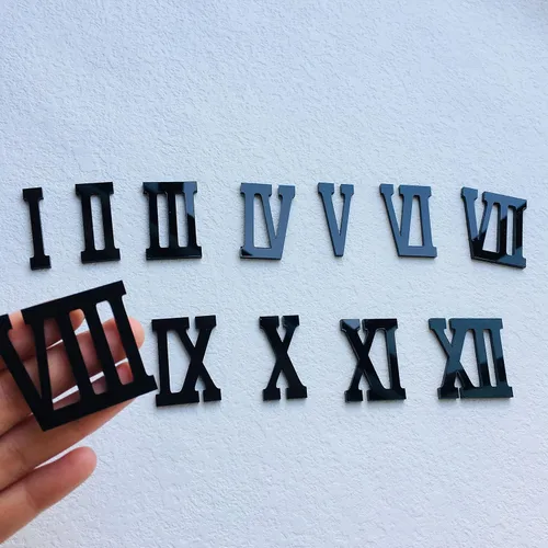 Vista 3 de 12 piezas de números acrílicos con espejo romano para un reloj de pared (negro)