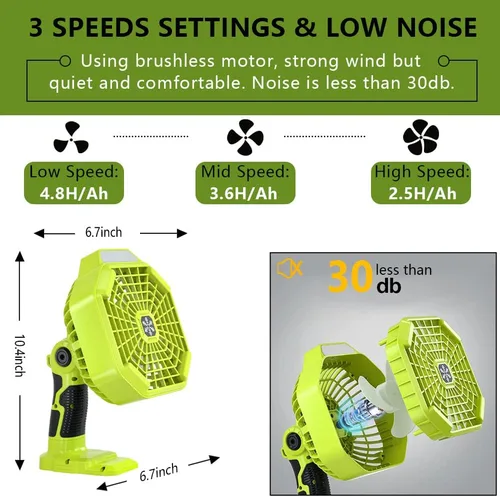 Vista 3 de YEX-BUR Ventilador portátil para batería Ryobi 18v One+ (solo herramienta)