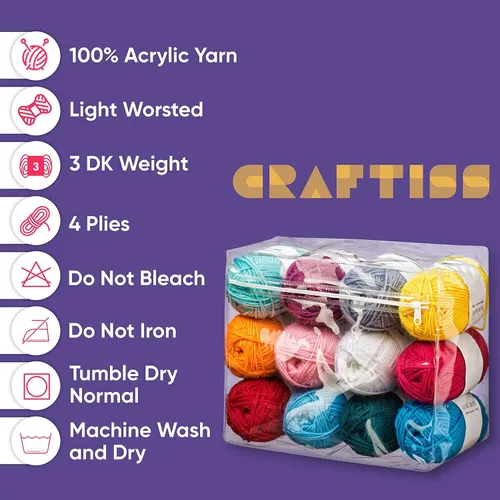 Vista 4 de CRAFTISS Mini madejas de hilo acrílico de 12 x 1.76 oz, 1300 yardas de hilo suave para proyectos de manualidades de ganchillo y tejer, surtido