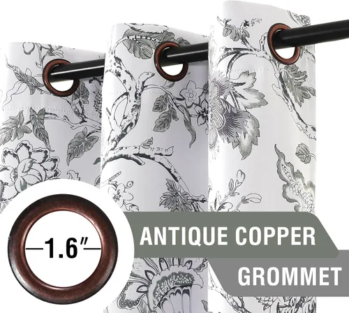 Vista 3 de H.VERSAILTEX Cortinas opacas de 63 pulgadas de largo, juego de 2 paneles de cortinas con estampado floral para sala de estar, cortinas de ventana