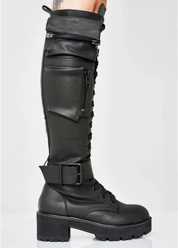Vista 7 de VNWOREFL Botas de tacón bajo para mujer con suela gruesa con cierre de encaje decoración de otoño e invierno