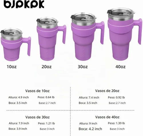 Vista 4 de BJPKPK Mini vaso de 10 onzas con tapa, popote y asa, taza de acero aislada