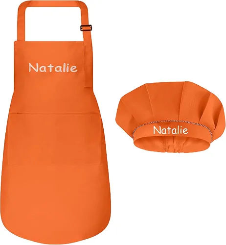 Vista 10 de Juego de delantal personalizado y sombrero de chef, bonito disfraz de chef para niños, delantales con bolsillos para cocinar, pintar, fiestas