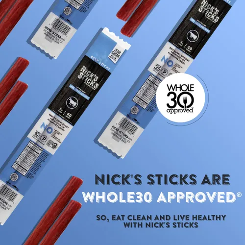 Vista 6 de Nick's Sticks 100% de carne de res alimentada con hierba - sin gluten - aprobados para paleo, keto, whole30 - sin azúcar, soya, antibióticos u