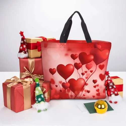 Vista 5 de Bolsa de mano con globo de corazón para mujer, bolsa reutilizable para el día de San Valentín, bolsa de compras de comestibles con cremallera, bolsa