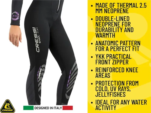Vista 4 de Cressi Traje de neopreno Lady con cremallera frontal completa de 0.098 in para esnórquel, natación y actividades acuáticas, Bahia Flex, diseñado