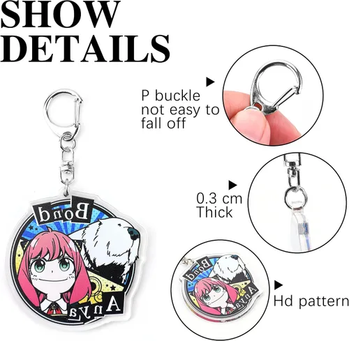 Vista 3 de Punchi - Llavero espía (6 piezas) para llaves, cartera, llavero de anime, fiesta de cosplay, suministros para niños, juego de regalos lindos