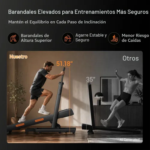 Vista 2 de CURSOR 40% Incline Treadmill with 15" Deck Height & Extended Handle Bar Negro profundo