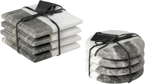 Vista 7 de Torre & Tagus Juego de 4 posavasos redondos de mármol para bebidas, posavasos de mármol sólido real para mesa de café, soporte de bebidas