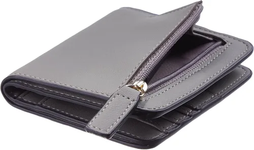 Vista 7 de Gostwo - Cartera compacta de piel genuina de lujo para mujer con bloqueo de RFID y ventana de identificación