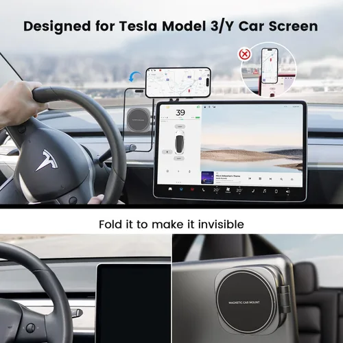 Vista 3 de Soporte para teléfono de Tesla modelo 3 modelo Y, diseño magnético fuerte para soporte de teléfono de montaje en coche MagSafe para monitor