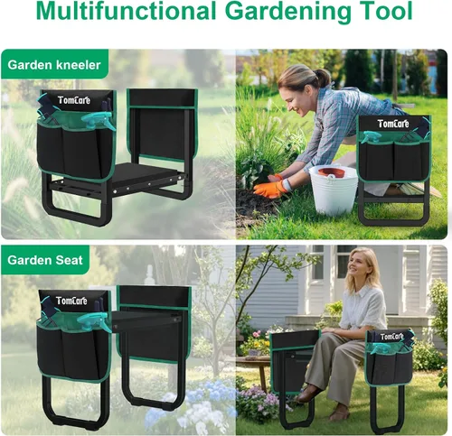 Vista 5 de TomCare Rodillero y asiento de jardín de 11.14 pulgadas más ancho, más grande, suave, con 2 bolsas de herramientas grandes, taburete de jardín