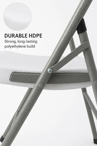 Vista 3 de BTEXPERT Silla plegable blanca con marco de acero, silla plegable comercial resistente, asiento de plástico HDPE, silla de eventos para interiores
