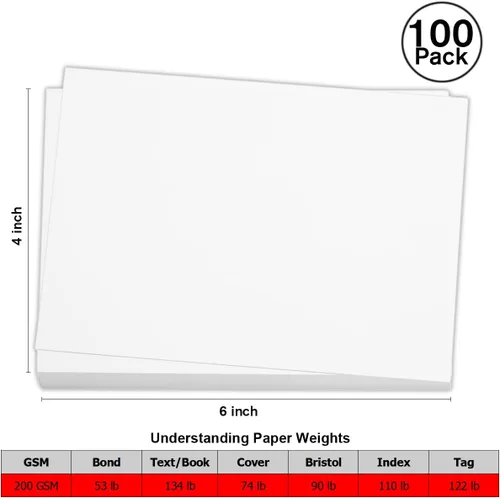 Vista 3 de 100 hojas de cartulina blanca de 4" x 6", hojas de cartulina gruesa, papel de invitación en blanco, tarjetas de felicitación imprimibles, cubierta