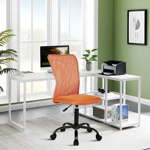 Vista 8 de Silla de oficina sin brazos, silla de oficina ergonómica de malla con respaldo alto con soporte lumbar, sillas de computadora, silla con ruedas