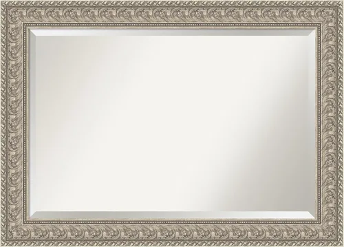 Vista 42 de Amanti Art - Espejo de baño plateado para sobre lavabo, espejo rectangular de níquel cepillado de 33x43, marco moderno extragrande, se cuelga