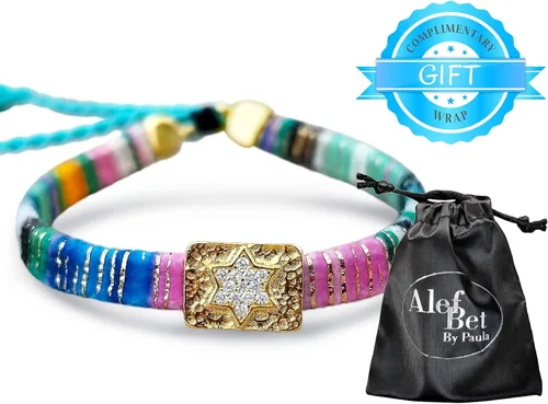Vista 8 de Alef Bet by Paula Macrame Friendship Bracelet in Shades of Blue with Gold-plated Jewish Star of David Charm