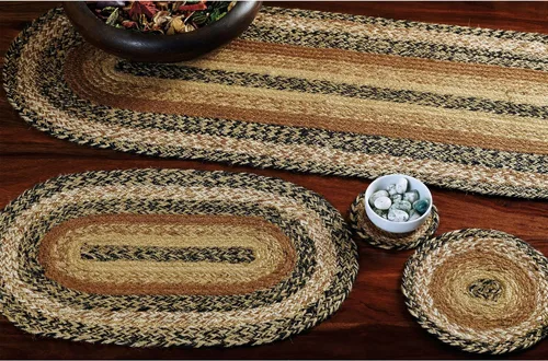 Vista 2 de VHC Brands Kettle Grove Primitive - Salvamanteles de mesa redonda de yute texturizado a rayas de 8 pulgadas