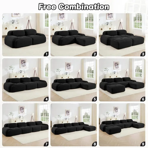 Vista 8 de Juego de sofás seccionales sin hueso de 117 pulgadas para sala de estar, modular en forma de L y sofá de 3 plazas con asiento profundo, almohadas