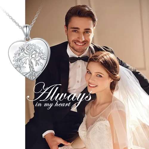 Vista 5 de DAOSHANG Collar de plata de ley con colgante de foto de corazón para mujer, collar con medallón de árbol de la vida que sostiene fotos, regalo