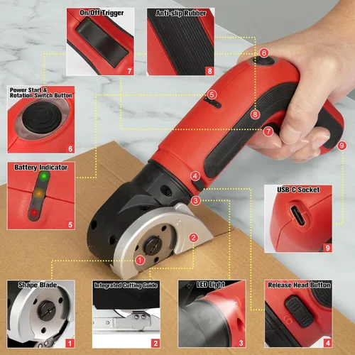 Vista 3 de KITLUCK Tijeras eléctricas inalámbricas, cortador de caja de cartón recargable de 4 V, cortador de caja eléctrico de iluminación con una hoja