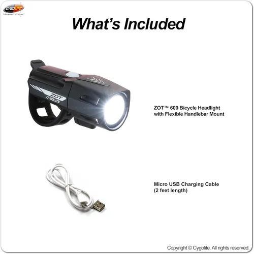 Vista 7 de Cygolite Zot - Luz de bicicleta de 600 lúmenes - 8 modos de luz - Uso de día y noche - Compacta, duradera, IP67 resistente al agua - Montaje duro