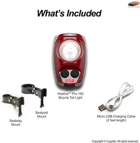 Vista 7 de Cygolite Hotshot Pro - Modelos de luz trasera de bicicleta de 200 y 150 lúmenes, estilos de montaje duro y flexible, 6 modos de noche y día
