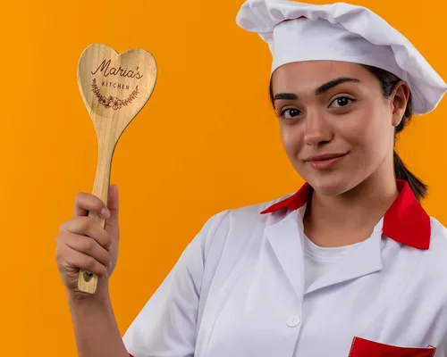 Vista 8 de Espátula de bambú de madera en forma de corazón personalizada para mujeres hombres inauguración de la casa aniversario parejas chef