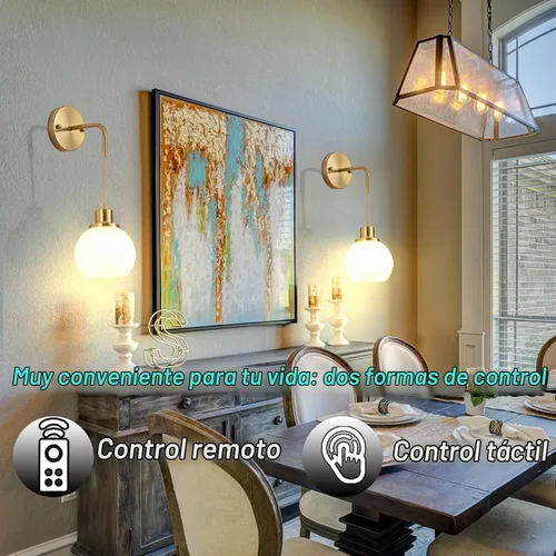 Vista 5 de Juego de dos apliques de pared a pilas con control remoto, aplique de pared recargable sin cableado hasta 50 horas de vida útil, aplique de pared