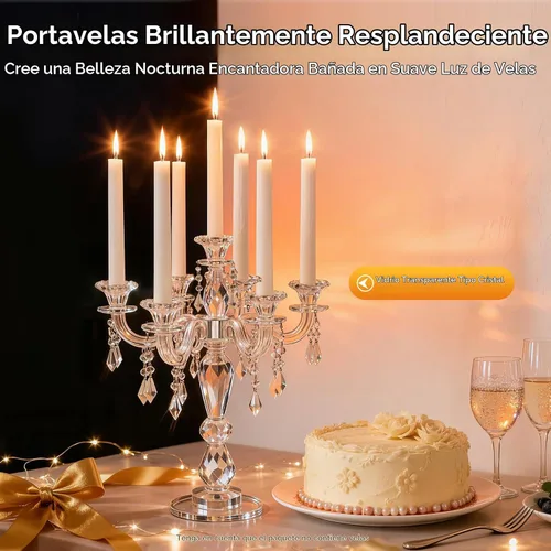 Vista 3 de Portavelas de cristal, candelabro Crystall, centro de mesa moderno de 7 brazos, candelabro cónico de cristal, centro de mesa de boda familiar, 14