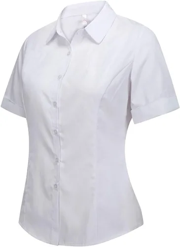 Vista 9 de Double Plus Open Camisa Básica de Algodón Elástico con Manga Corta para Mujer